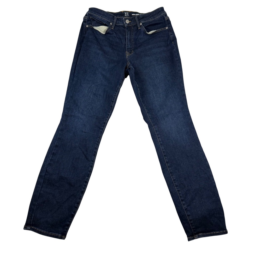 New York & Company High-Rise Skinny Jeans Dark Wash Blue Size L Stretch Denim
